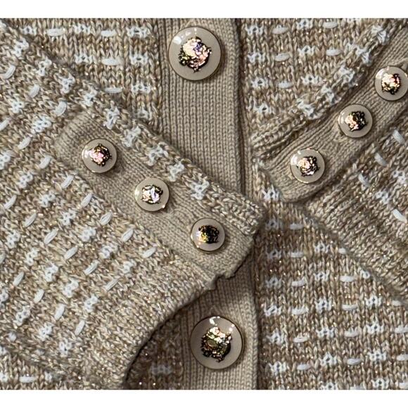 NEW Talbots Womens XS Polo Cardigan Dash Stripe Beige Tan Button Front Sweater - Picture 3 of 8